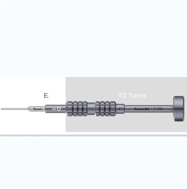 Precision screwdriver set with grenade-shaped aluminium handle and five bit types for iPhone repair