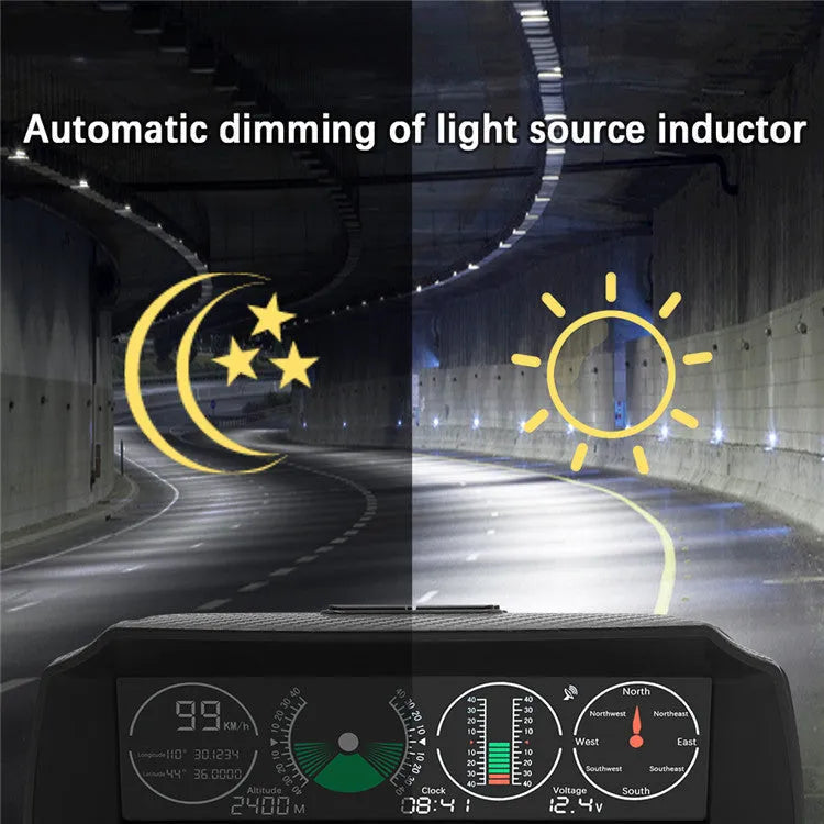 GPS GO 2 universal car HUD monitor in black showing speed altitude and compass on colour LCD display