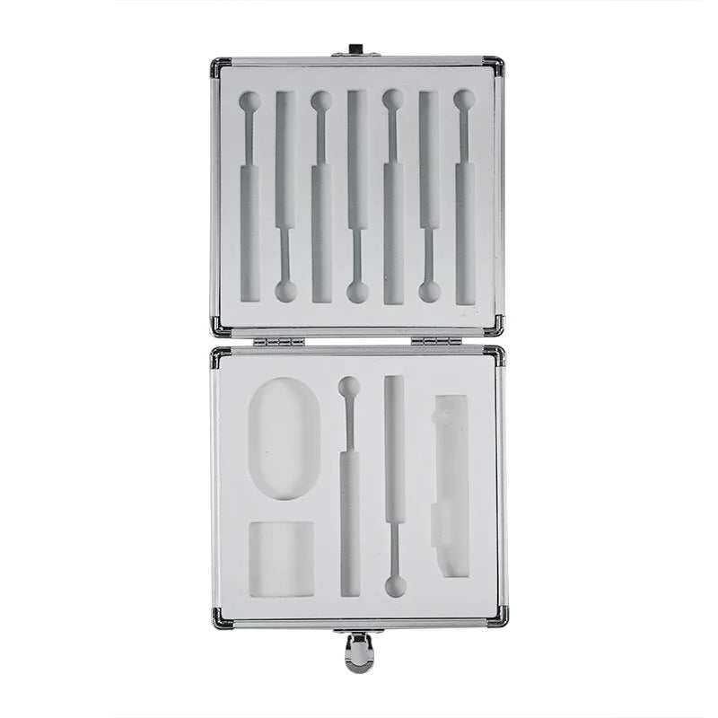 Silver aluminium storage box for TS100 soldering iron, 154x147x36mm, on a flat surface