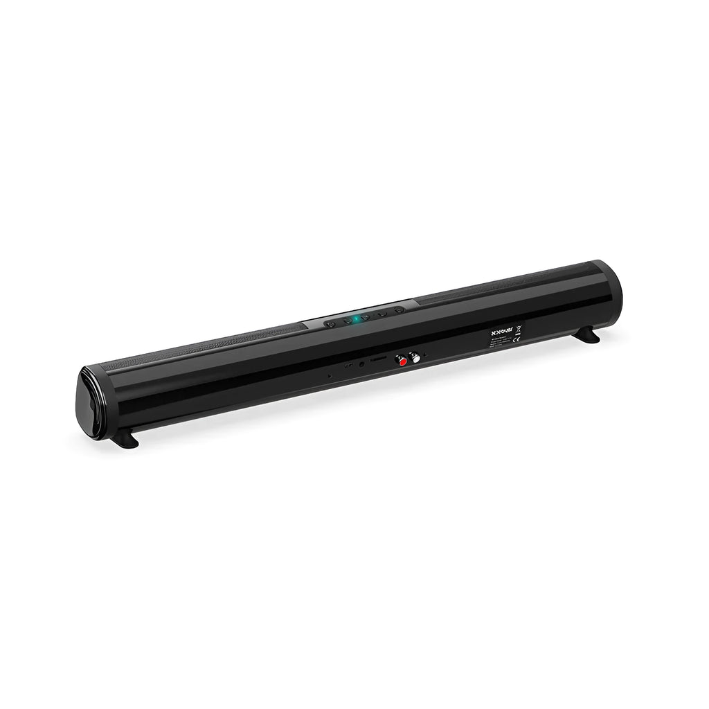 High-power Bluetooth sound bar speaker in black, 4*5W output, 2000mAh battery, compact 58.5cm length