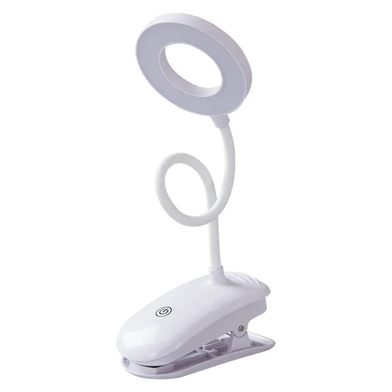 Touch control clip-on rechargeable LED desk lamp with plastic shade and built-in lithium battery