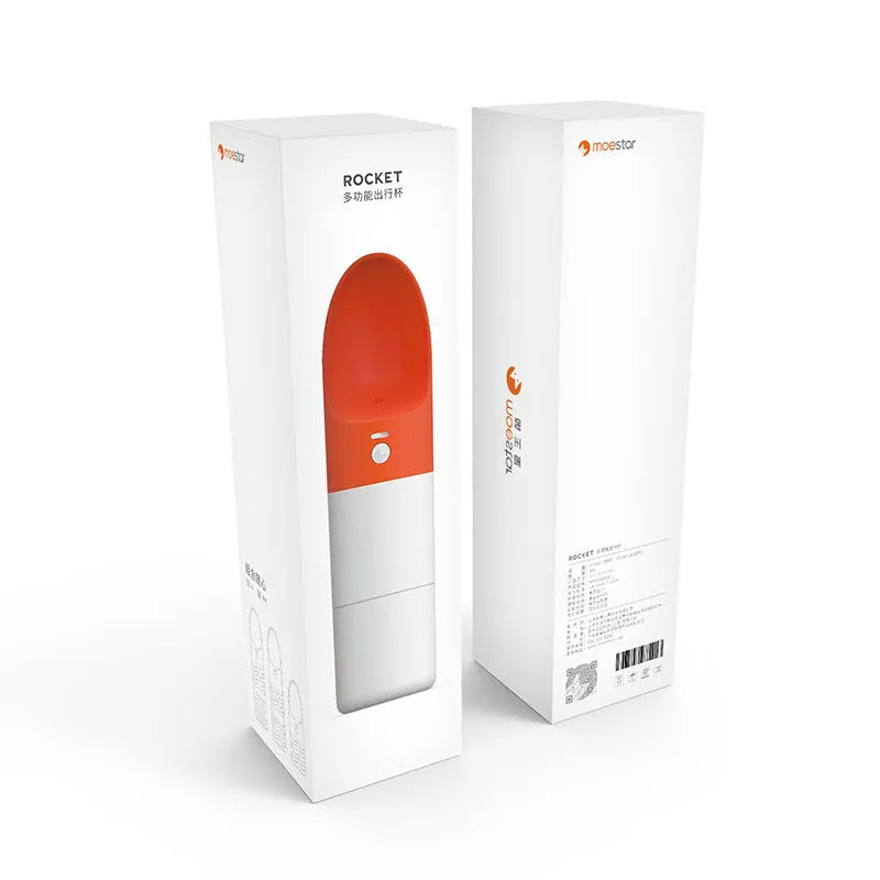 Moestar Rocket pet drinking cup in white gray with splash-proof water outlet and one-button lock