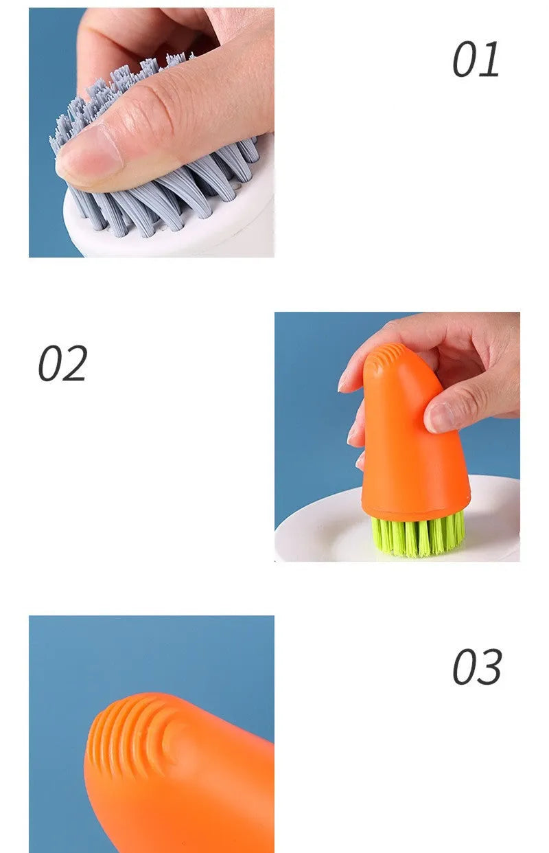 Multifunctional carrot brush with nylon bristles in white and orange for kitchen cleaning
