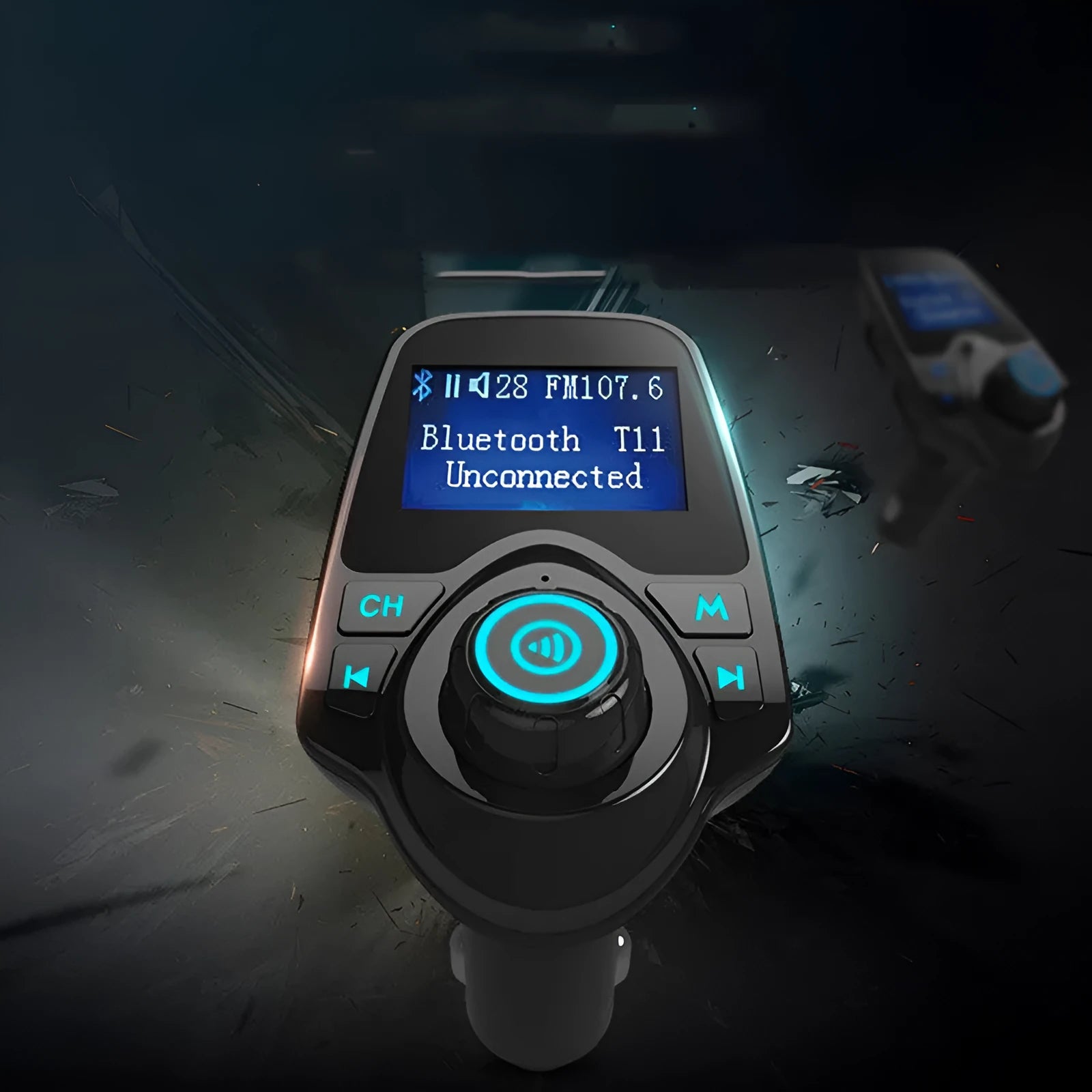 Black G7 car Bluetooth FM transmitter with hands-free calling and USB charging port