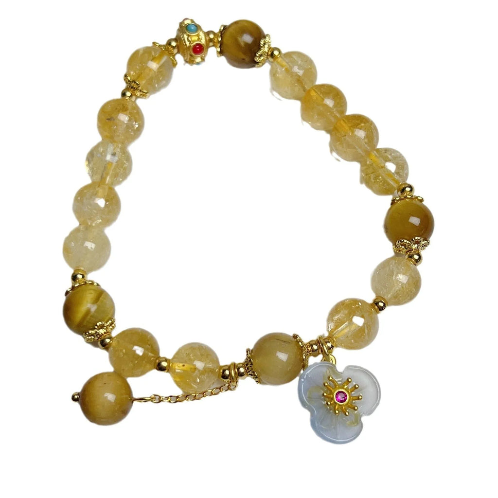 Citrine crystal flower tassel bracelet for women, handmade original design
