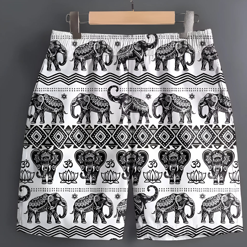 Men's polyester casual sports shorts available in multiple patterns and sizes S to 5XL