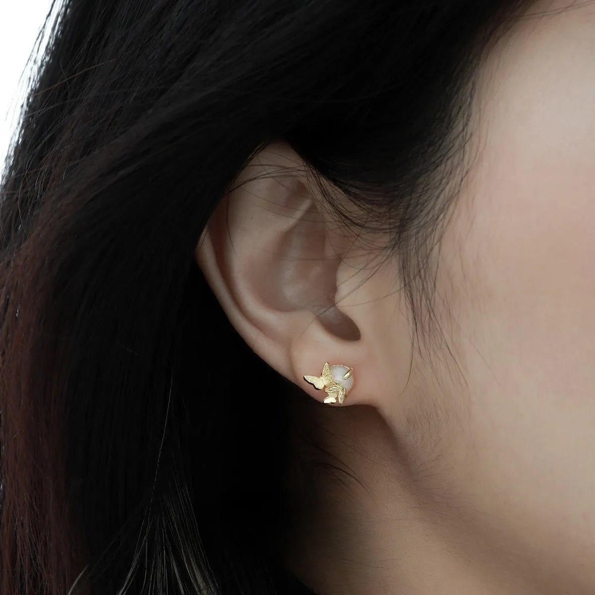 925 sterling silver butterfly ear studs with electroplated white gold or gold tone finish