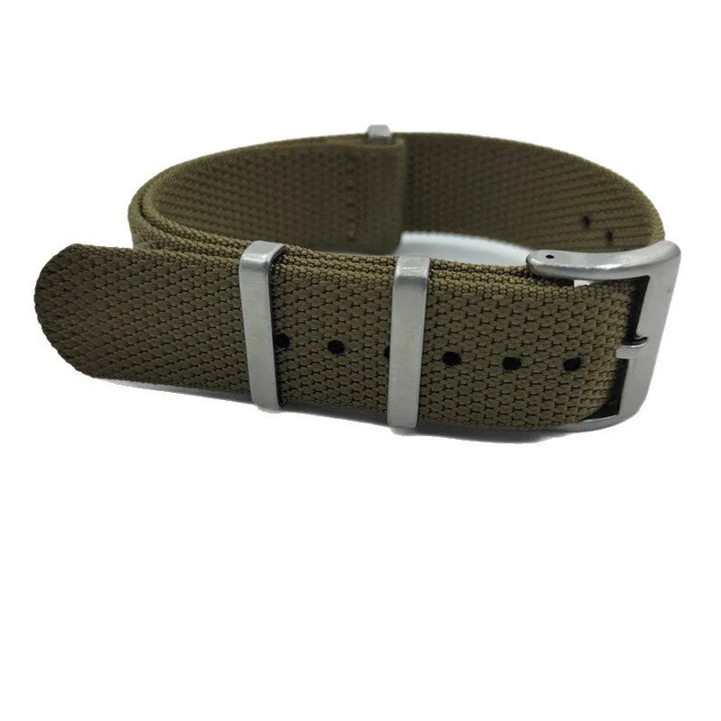 20mm wide nylon integrated watch strap in five colour options on a watch case.