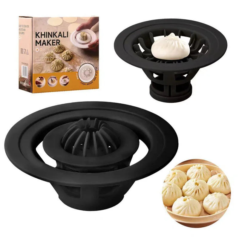 Set of four black stainless steel steamed bun moulds for shaping baozi and dumplings