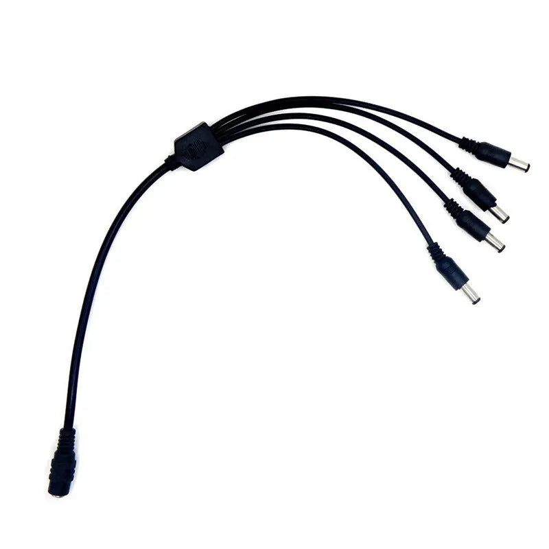 Black 12V monitoring power cable with 4 DC outputs and 5.5mm connectors for CCTV cameras