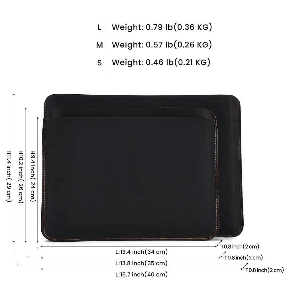 Men's brown Crazy Horse leather horizontal laptop liner bag showing first-layer cowhide texture