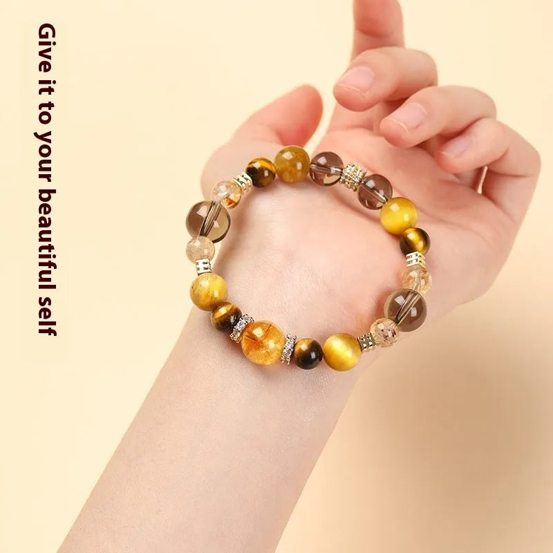 Natural yellow tiger-eye crystal bracelet with geometric beads in Jinba lucky design