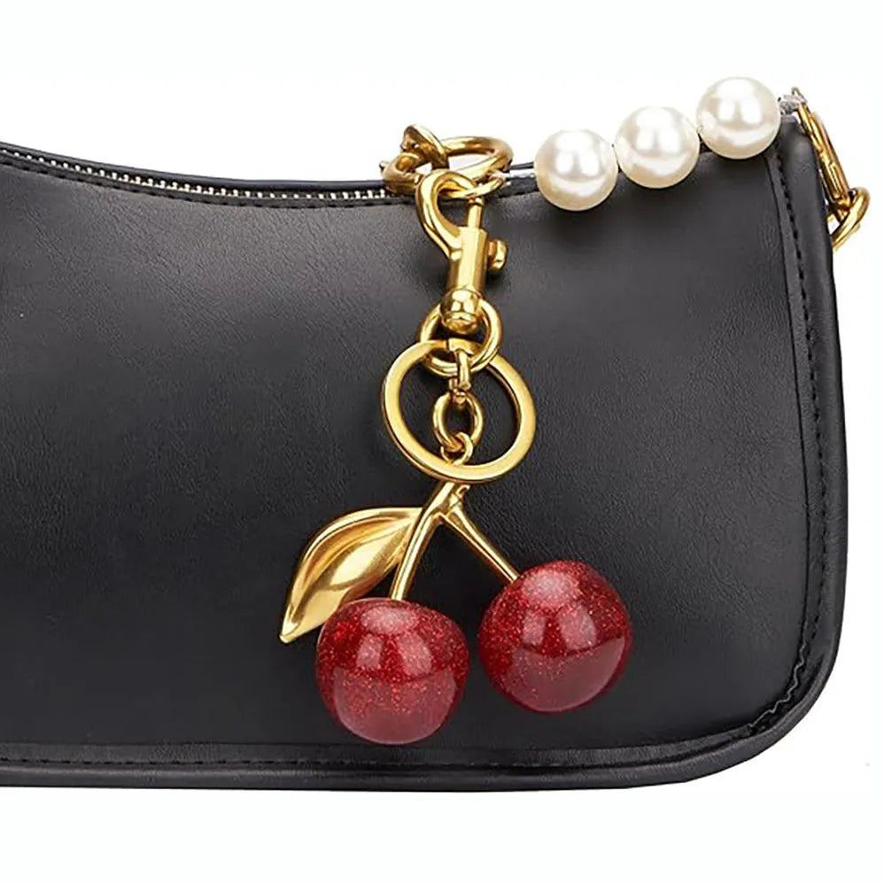 Red zinc alloy three-dimensional cherry keyring pendant for bags