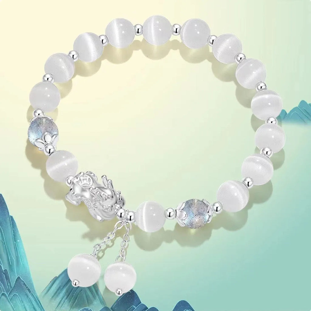 Natural black agate crystal bracelet with 10mm wave-shaped beads in gray colour