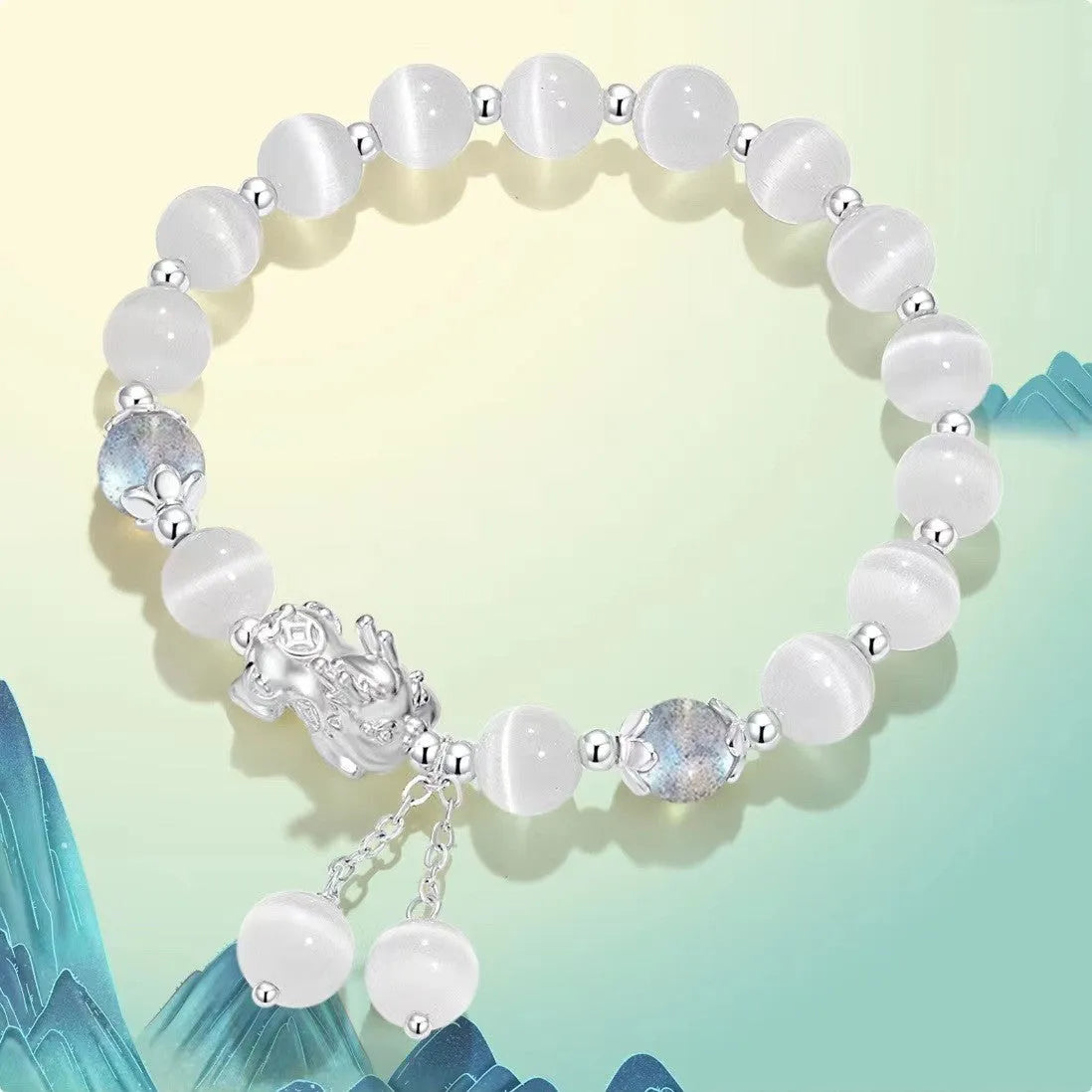 Natural black agate crystal bracelet with 10mm wave-shaped beads in gray colour