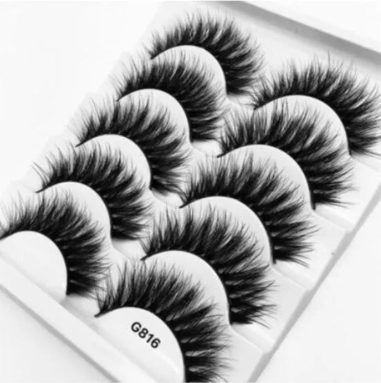 3D mink hair false eyelashes thick section cotton stem 5 pairs natural volume