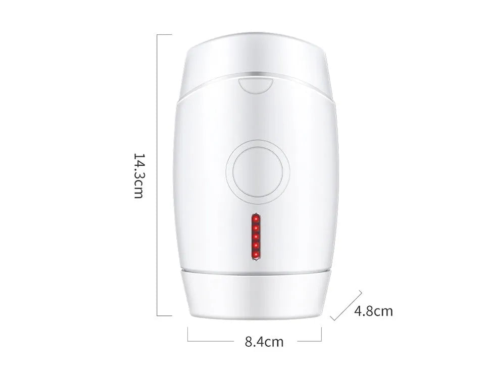 White home laser hair removal instrument with display screen on a compact handheld unit.