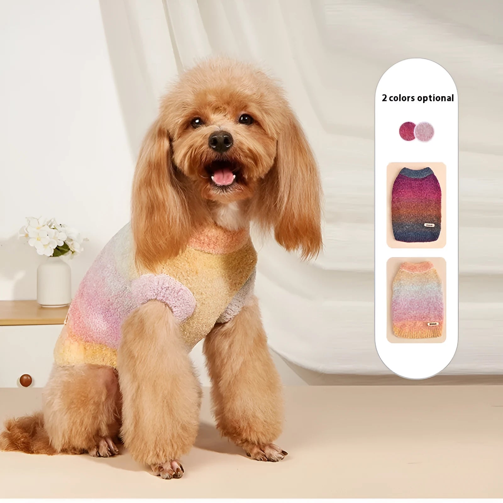 Soft glutinous rainbow circle dopamine pet sweater in Style 1 colour, wool acrylic blend, sizes S to XXL