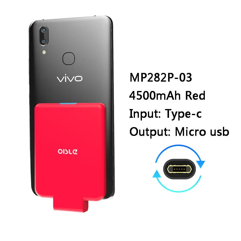 MP282P back clip battery 4500mAh for iPhone Android Type-C in black slim 9mm design