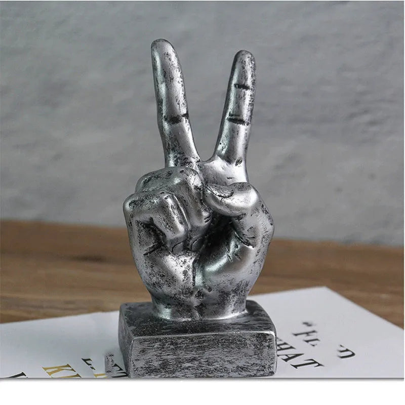Resin gesture ornament desktop decoration bronze silver Like OK Scissors Hand blessing theme