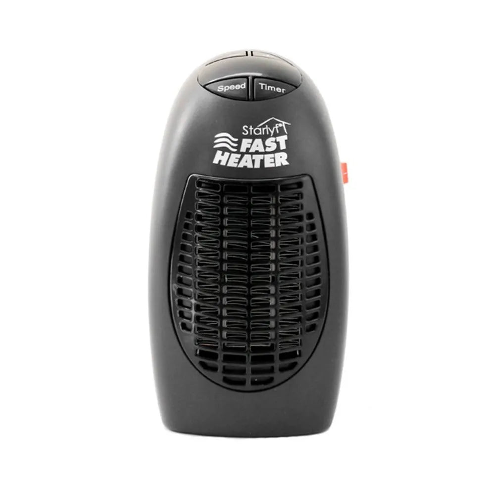 Black mini ceramic electric heater with digital display and rotating plug