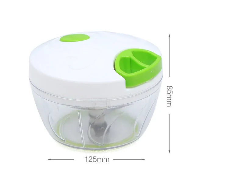 Green manual meat grinder chopper with three stainless steel blades and 500ml capacity
