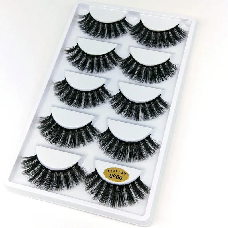 3D mink hair false eyelashes thick section cotton stem 5 pairs natural volume