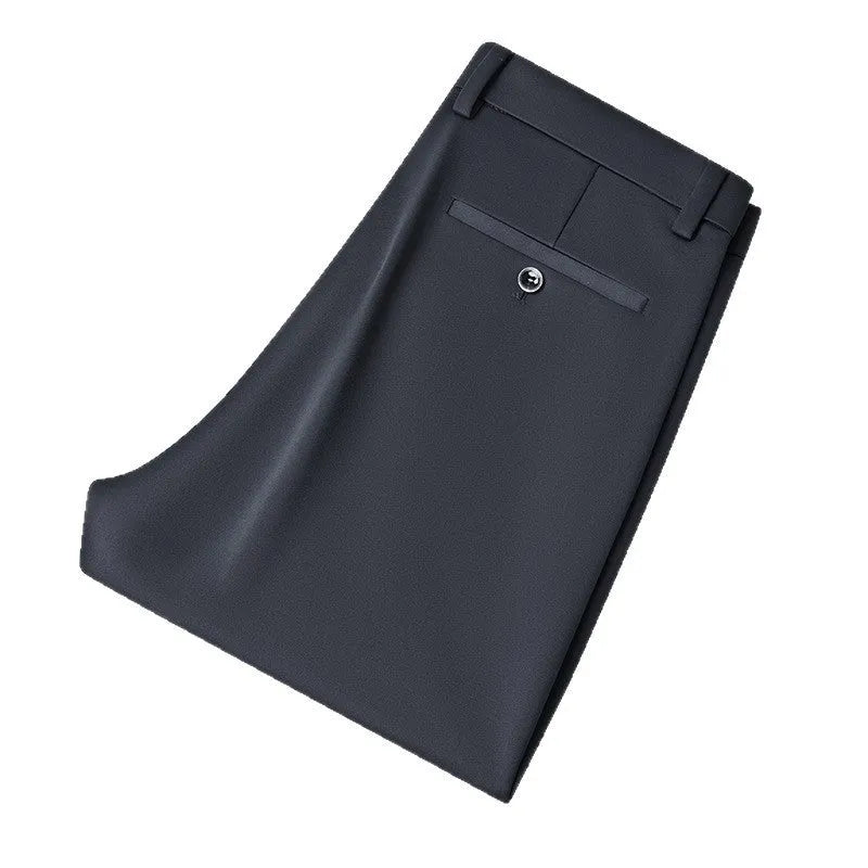 Men's business casual plus-sized straight-leg suit pants in solid colour with wool lining and zip fly