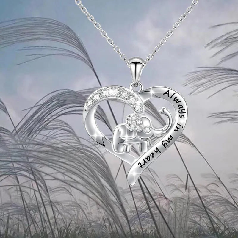 Silver alloy elephant necklace with personalised letter pendant for women