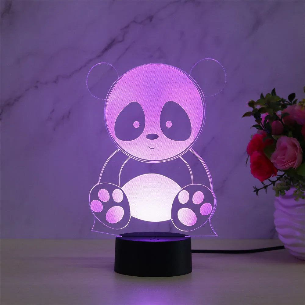Panda 3 touch remote control seven colour night light with acrylic board and ABS base