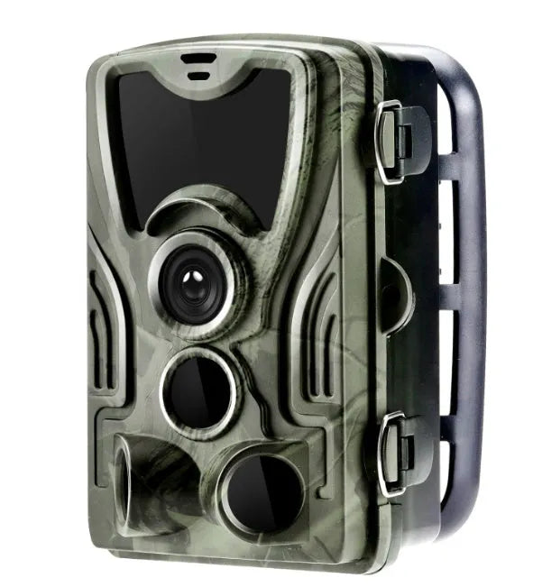 Green cellular trail camera for hunting deer with 16MP sensor and 65ft night vision capability