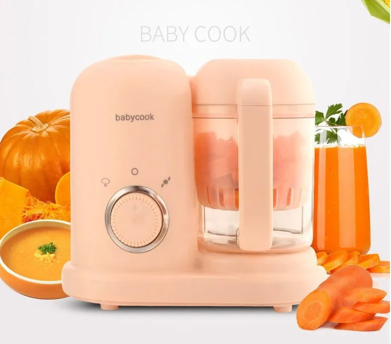 Baby food processor with steamer and blender functions in green or pink colours