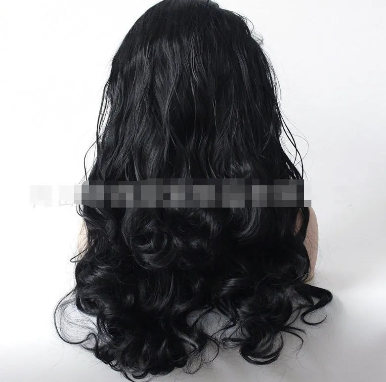 Black big wave front lace wig in 14-28 inch sizes made from heat resistant chemical fiber