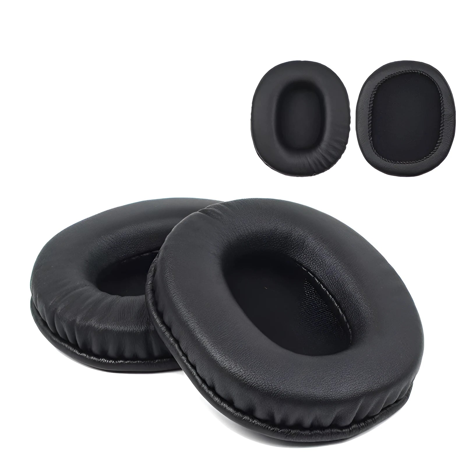 Two black PU leather replacement ear pad covers for Sony MDR-1R headphones.
