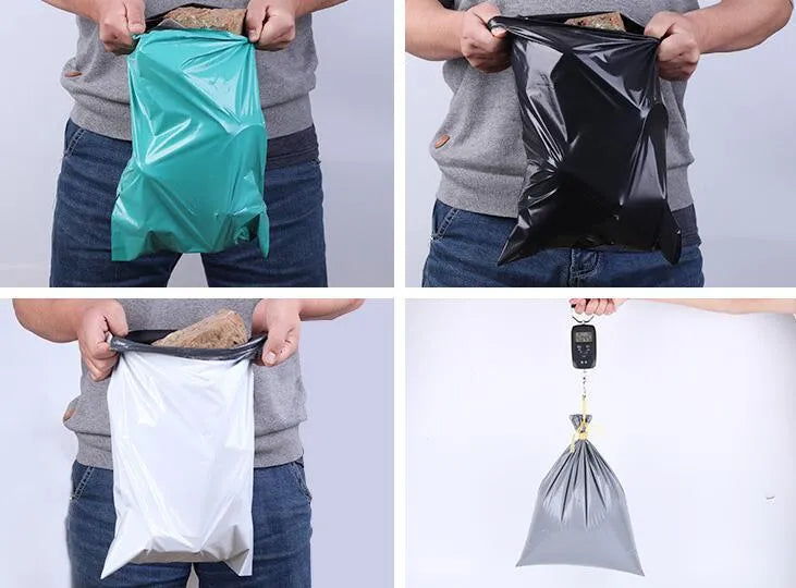 PE plastic courier bag with sticker seal, 100pcs bundle, available in multiple sizes and colours