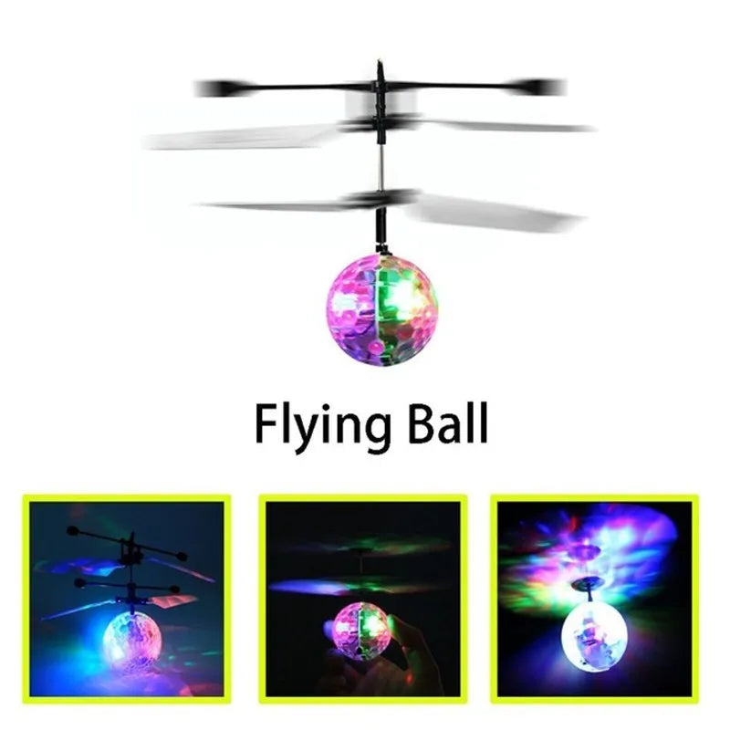 Infrared induction flying ball with LED lights in green plastic body for kids