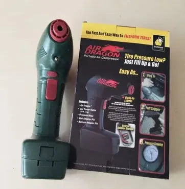 Portable electric car tyre air pump with motor and inflation components for emergency use