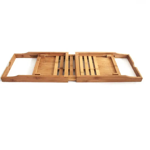 Bamboo bathtub frame with single-level shelving for bathroom storage organisation