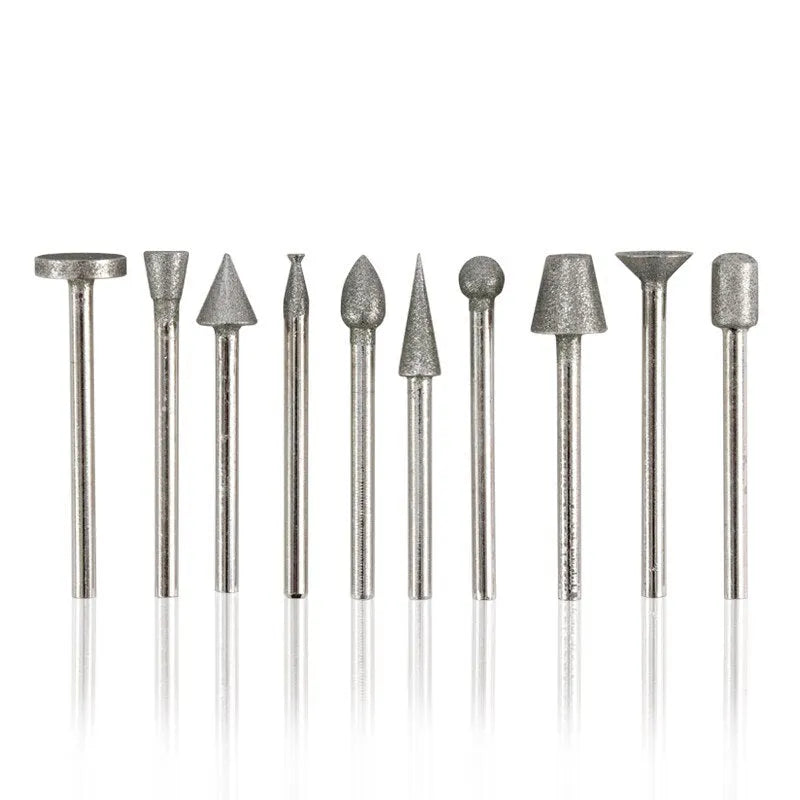 Alloy diamond grinding head set with elliptical cone shape and 3mm shank