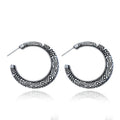 C-shaped vintage engraving earrings with scrollwork design in bronze finish