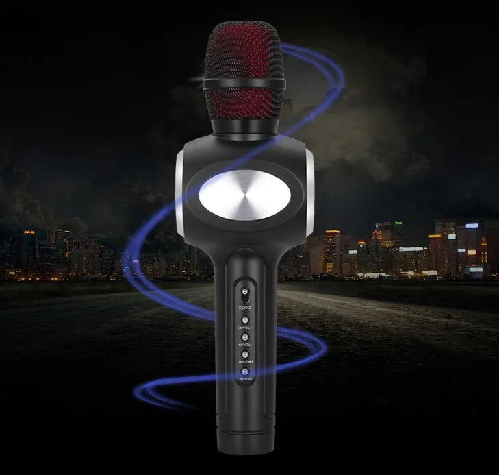 Yaerjia E108 mobile microphone in black with echo sound effect and dual speaker output