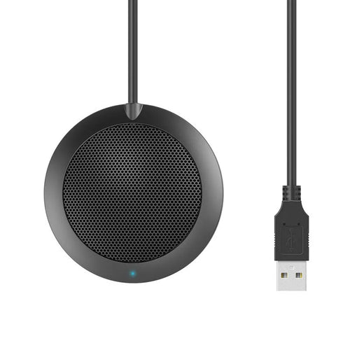 360 degree omnidirectional USB microphone in black, zinc alloy shell with metal mesh cover, 70mm diameter
