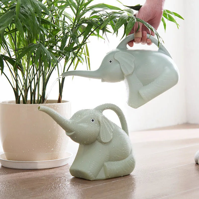 Colourful elephant-shaped children's watering can with long nozzle for gardening