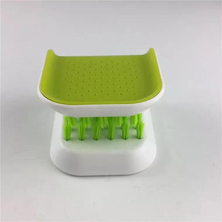 U-shaped ABS cutlery cleaner brush in blue with bristles for washing knives and forks