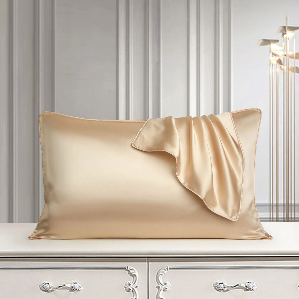 100% mulberry silk pillowcase 48x74cm palace luxury style with inlaid rope edge in champagne gold