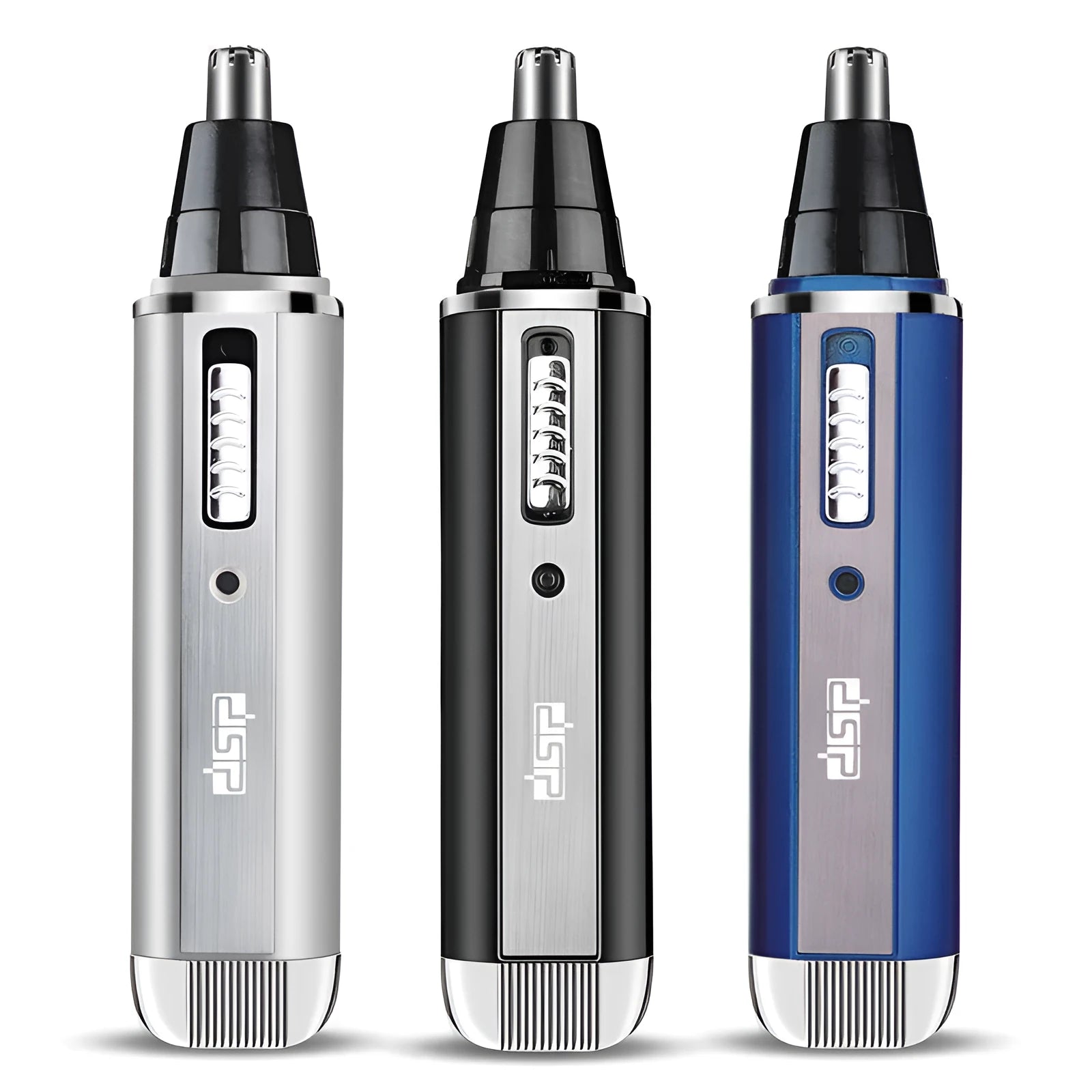Electric shaver in blue with trimming functions for beard, nose, and eyebrows, made of ABS material