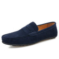 Men's suede loafers slip-on casual shoes cowhide leather round toe rubber sole