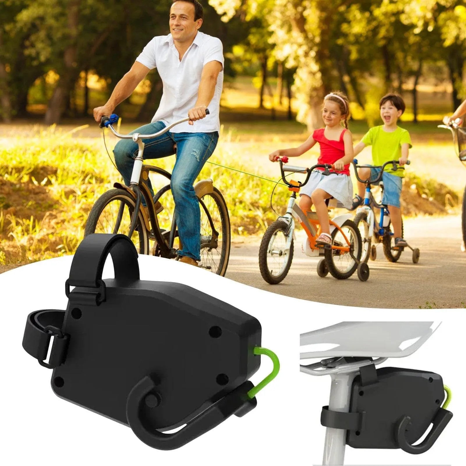 Black plastic bicycle trailer connecting rope for towing trailers behind bikes