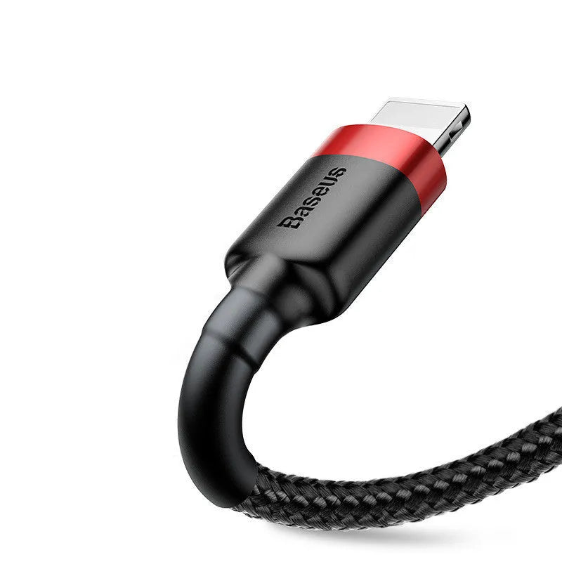 Compatible Apple fast charging cable with 8PIN Lightning connector, red shell and black line, 1m length on white background