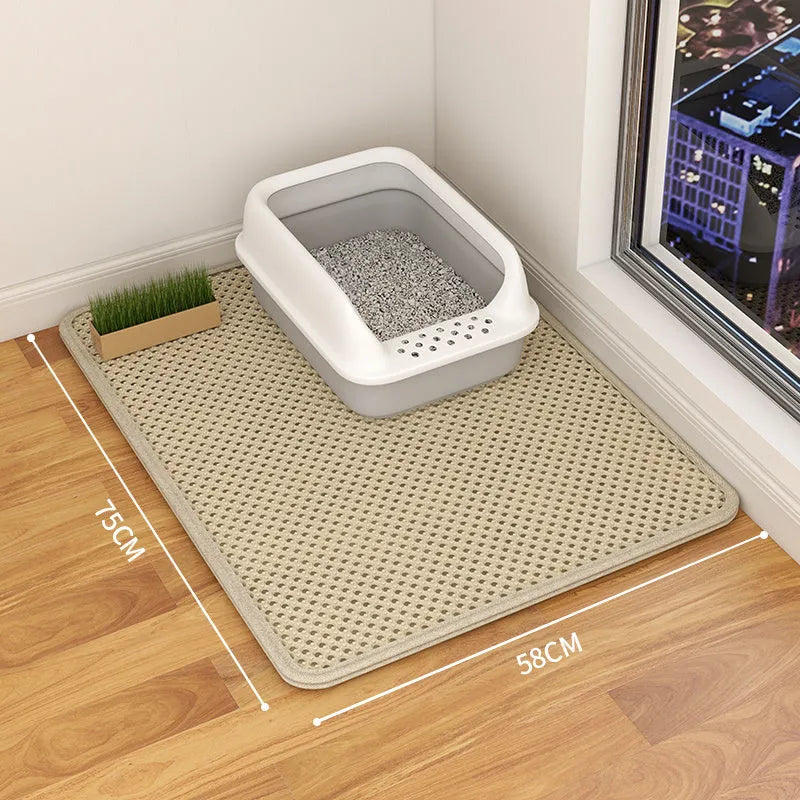 Double layer waterproof cat litter mat in beige with non-slip base, available in multiple sizes and colours
